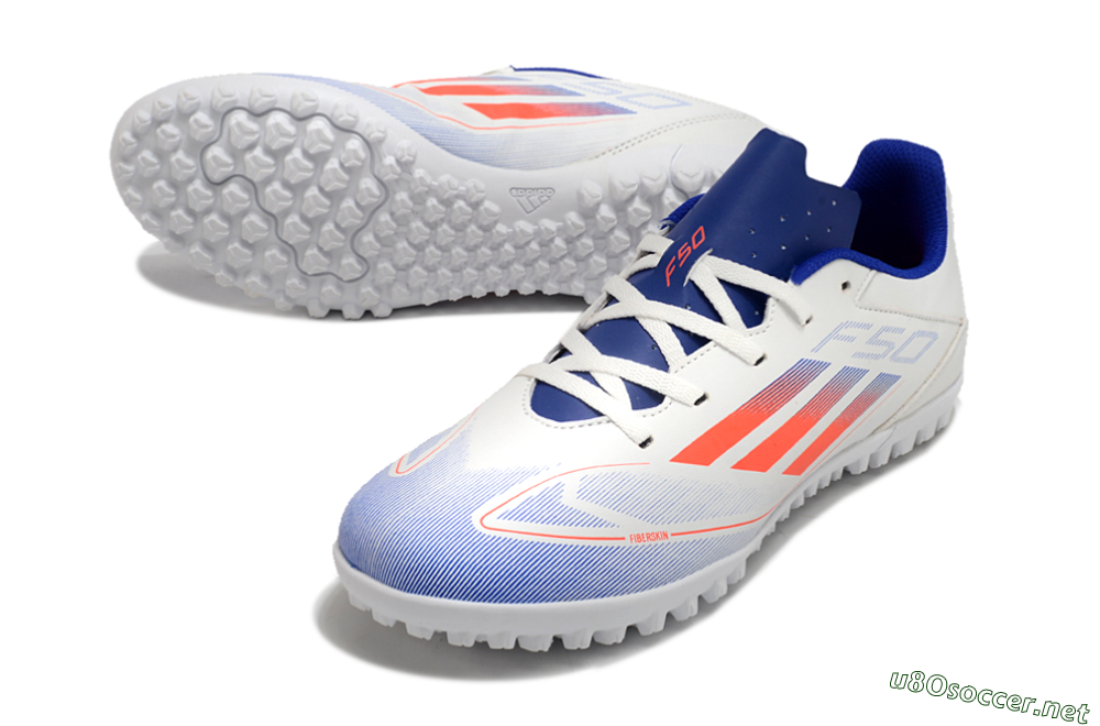 Men's Adidas F50 Club TF Football Shoes - White/Blue/Red 3