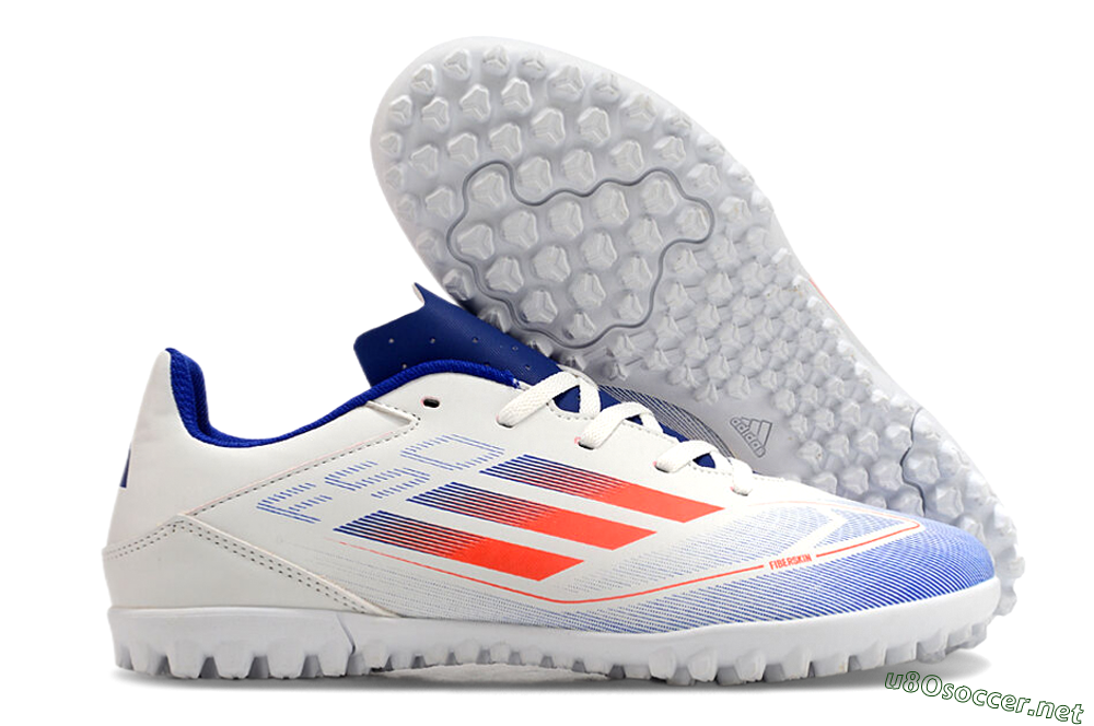 Men's Adidas F50 Club TF Football Shoes - White/Blue/Red 2