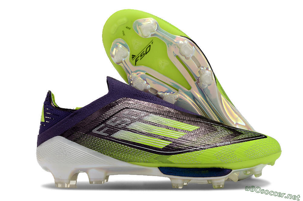 Men's Adidas F50+ Lightstrike Pro Laceless FG Football Boots - Purple/Yellow/White 2