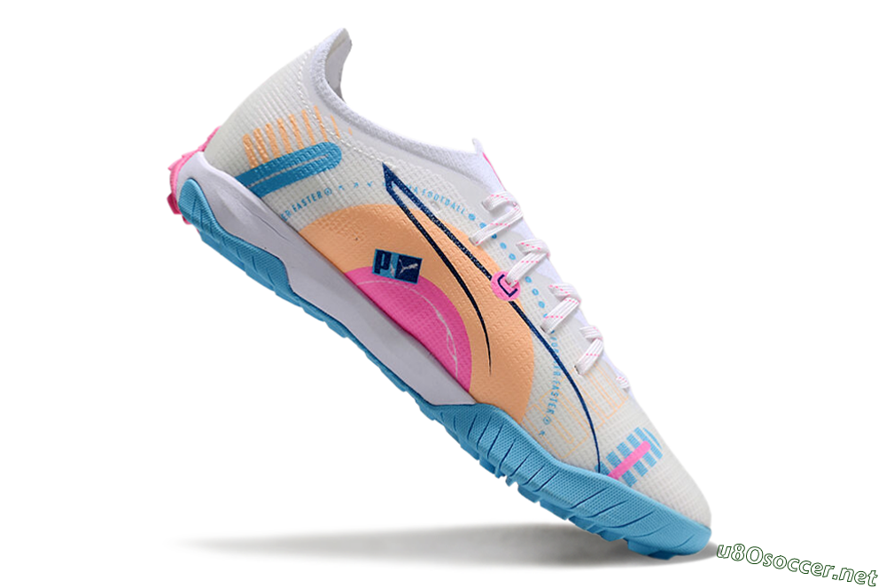 Men's Puma Ultra 5 Ultimate TF Football Shoes - White/Blue/Pink/Yellow 4