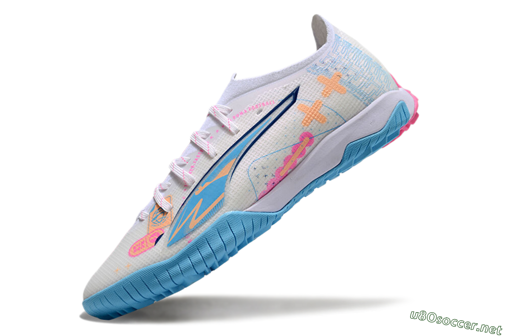 Men's Puma Ultra 5 Ultimate TF Football Shoes - White/Blue/Pink/Yellow 5