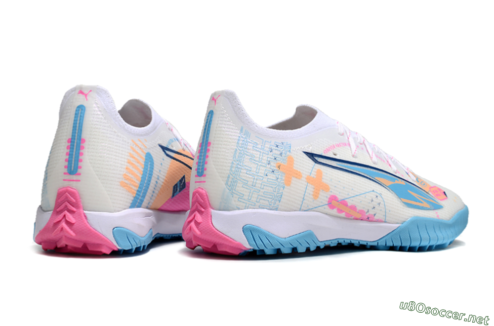 Men's Puma Ultra 5 Ultimate TF Football Shoes - White/Blue/Pink/Yellow 6