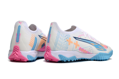 Men's Puma Ultra 5 Ultimate TF Football Shoes - White/Blue/Pink/Yellow