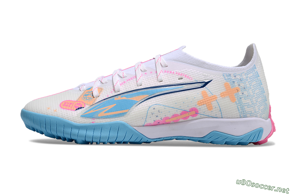 Men's Puma Ultra 5 Ultimate TF Football Shoes - White/Blue/Pink/Yellow 0