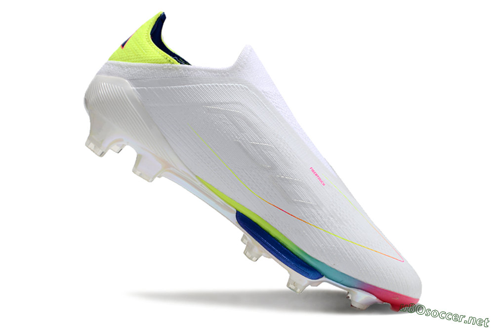 Unisex Adidas F50+ Lightstrike Pro Laceless FG Football Boots - White/Blue/Yellow/Pink 4