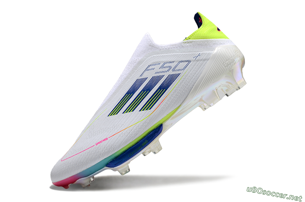 Unisex Adidas F50+ Lightstrike Pro Laceless FG Football Boots - White/Blue/Yellow/Pink 5