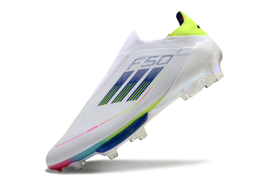 Unisex Adidas F50+ Lightstrike Pro Laceless FG Football Boots - White/Blue/Yellow/Pink