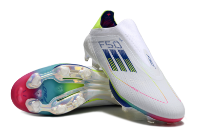 Unisex Adidas F50+ Lightstrike Pro Laceless FG Football Boots - White/Blue/Yellow/Pink