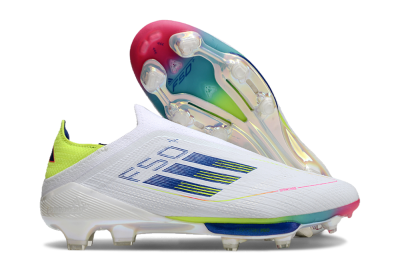 Unisex Adidas F50+ Lightstrike Pro Laceless FG Football Boots - White/Blue/Yellow/Pink