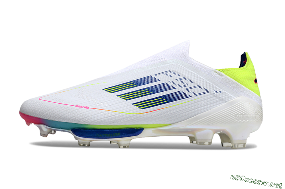 Unisex Adidas F50+ Lightstrike Pro Laceless FG Football Boots - White/Blue/Yellow/Pink 0
