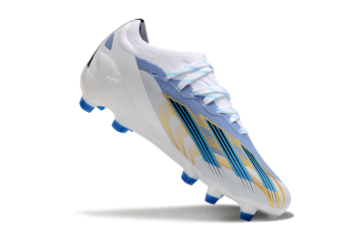 Kids Adidas X Speedportal.1 FG Football Boots - White/Blue/Gold