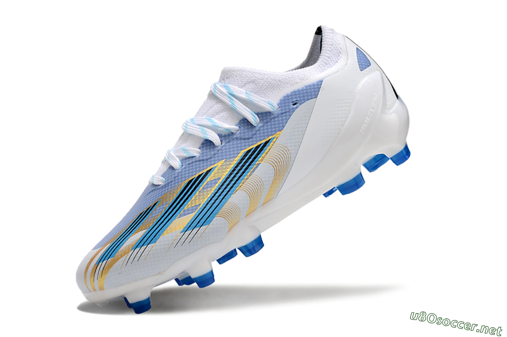 Kids Adidas X Speedportal.1 FG Football Boots - White/Blue/Gold 5