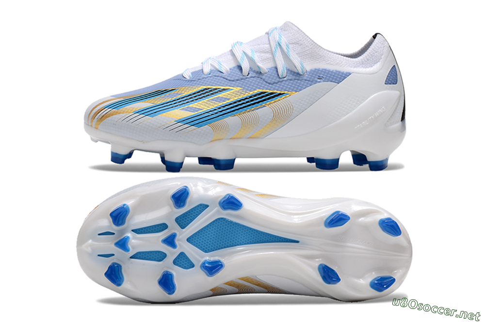Kids Adidas X Speedportal.1 FG Football Boots - White/Blue/Gold 1
