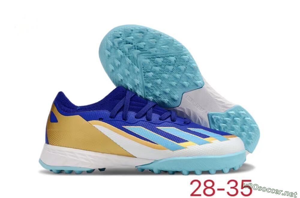 Kids Adidas X Speedportal.1 TF Football Shoes - Blue/Gold/White 2