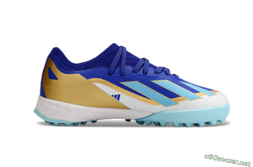 Kids Adidas X Speedportal.1 TF Football Shoes - Blue/Gold/White 6