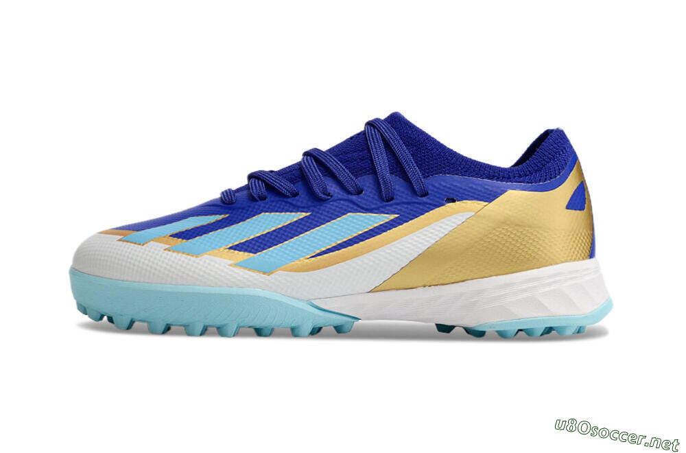 Kids Adidas X Speedportal.1 TF Football Shoes - Blue/Gold/White 0