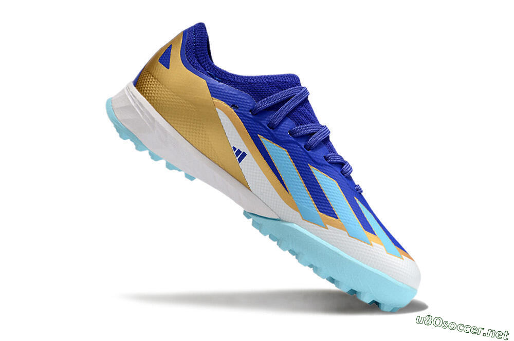Kids Adidas X Speedportal.1 TF Football Shoes - Blue/Gold/White 4