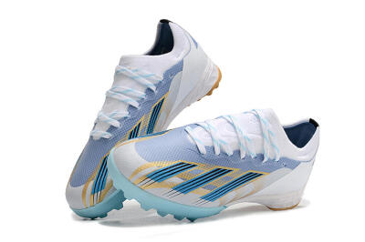 Kids Adidas X Speedportal.1 TF Football Shoes - White/Gold/Blue
