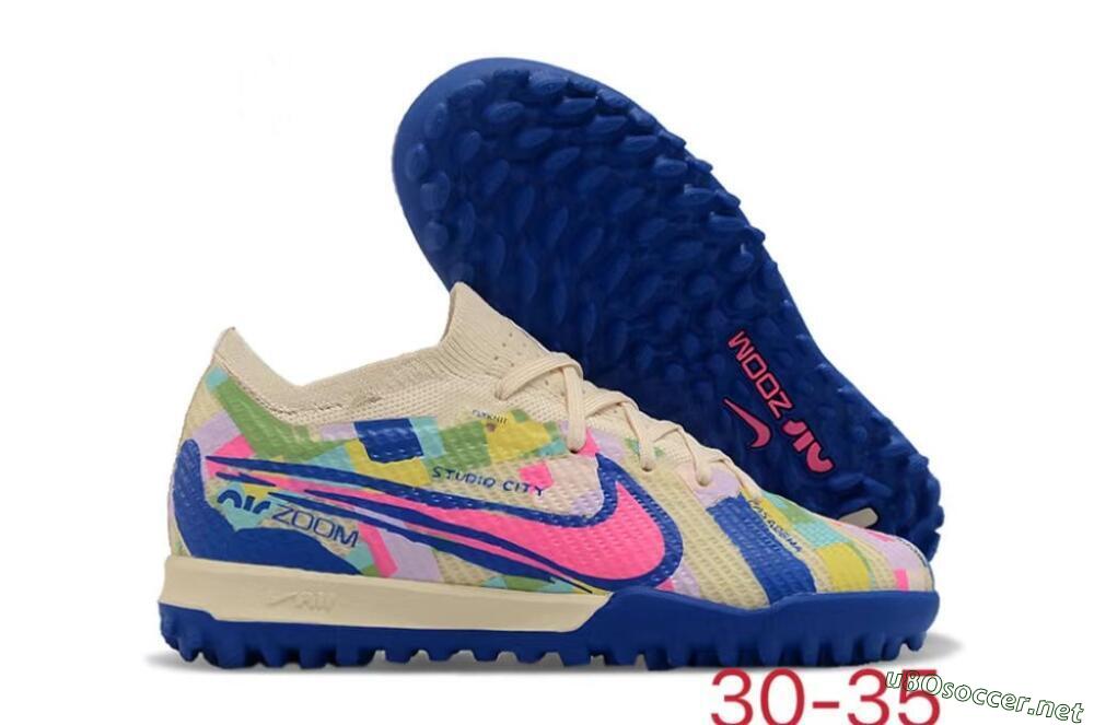 Kids Nike Air Zoom Mercurial Vapor 15 Elite TF Football Shoes - Beige/Pink/Blue 2