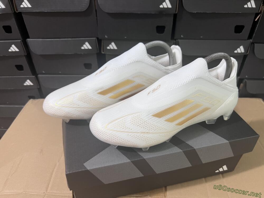 Men's Adidas F50+ Adizero FG Football Boots - White/Gold