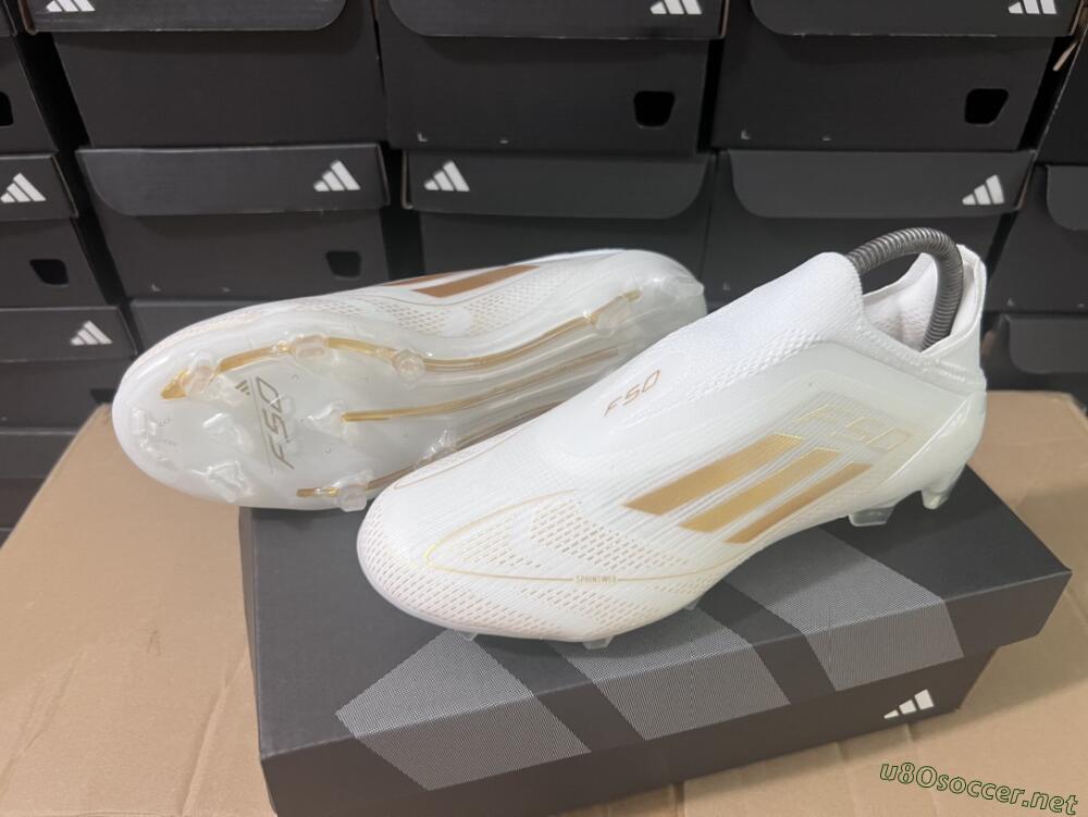Men's Adidas F50+ Adizero FG Football Boots - White/Gold