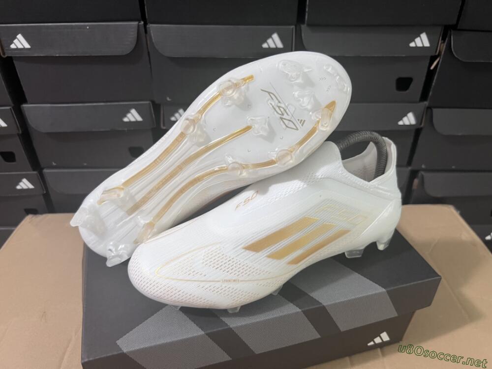Men's Adidas F50+ Adizero FG Football Boots - White/Gold