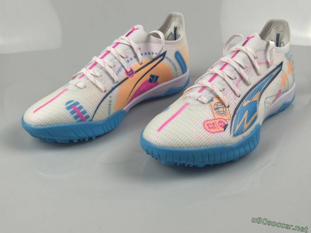 Men's Puma Ultra 5 Ultimate TF Football Shoes - White/Blue/Pink/Yellow