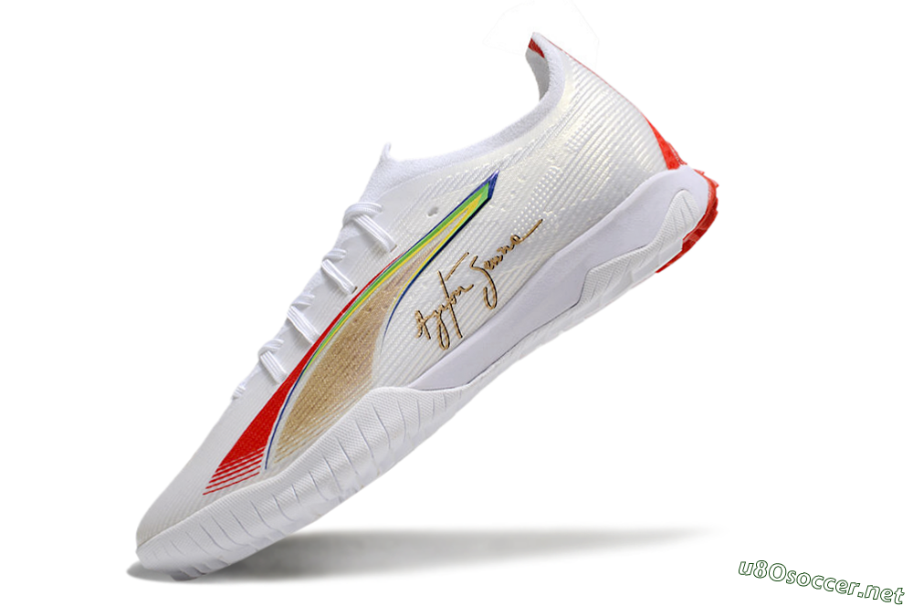 Men's Puma Ultra Ultimate TF Football Shoes - White/Red/Yellow 5