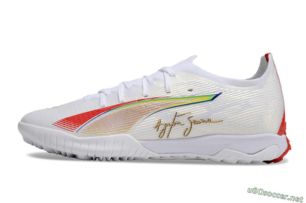 Men's Puma Ultra Ultimate TF Football Shoes - White/Red/Yellow 0