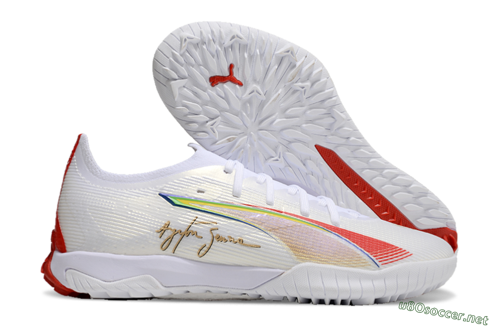 Men's Puma Ultra Ultimate TF Football Shoes - White/Red/Yellow 2