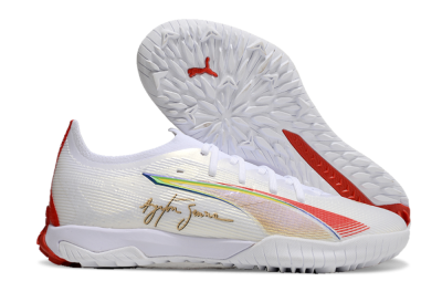 Men's Puma Ultra Ultimate TF Football Shoes - White/Red/Yellow