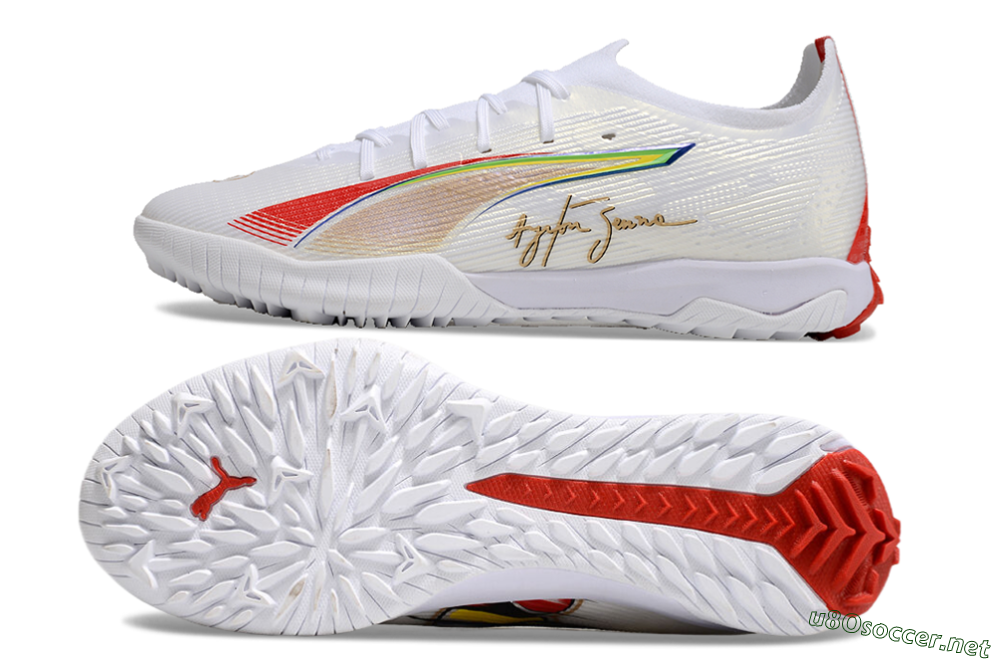 Men's Puma Ultra Ultimate TF Football Shoes - White/Red/Yellow 1