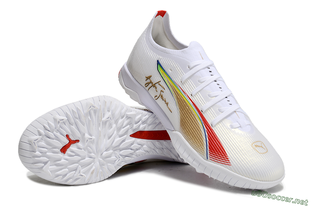 Men's Puma Ultra Ultimate TF Football Shoes - White/Red/Yellow 3