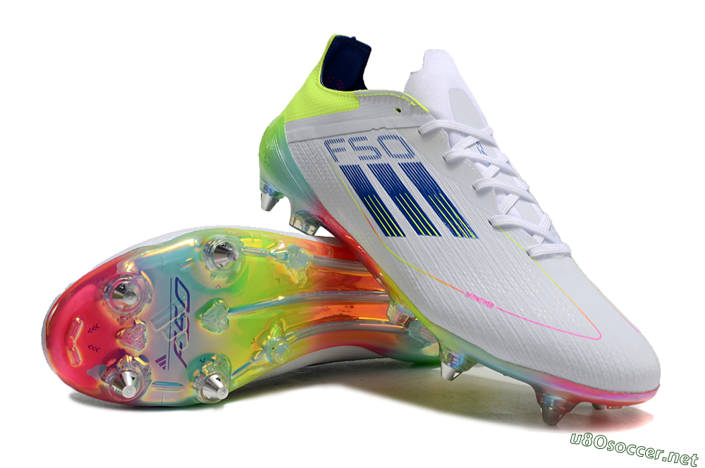 Men's Adidas F50 Elite SG Football Boots - White/Pink/Yellow/Blue 3