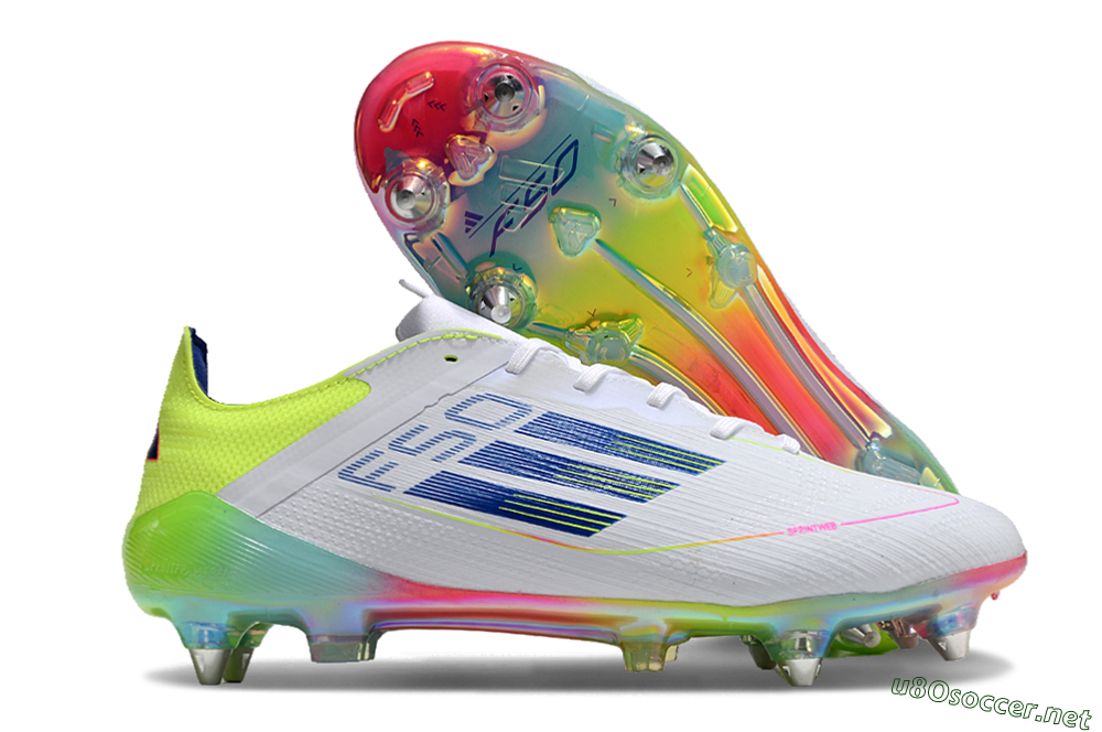 Men's Adidas F50 Elite SG Football Boots - White/Pink/Yellow/Blue 2