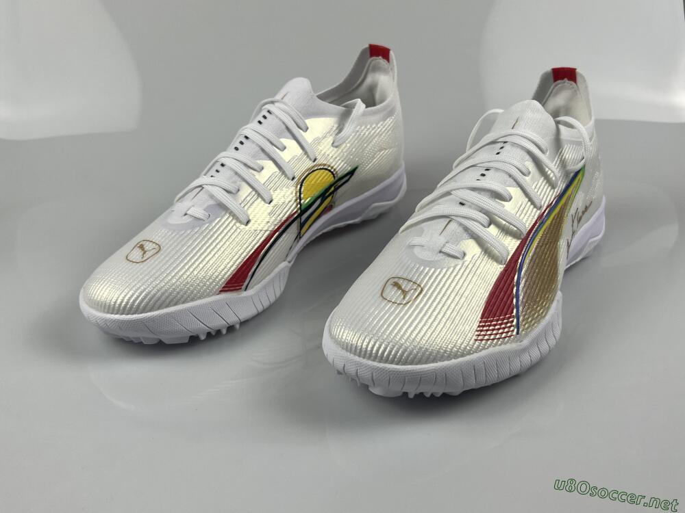 Men's Puma Ultra Ultimate TF Football Shoes - White/Red/Yellow