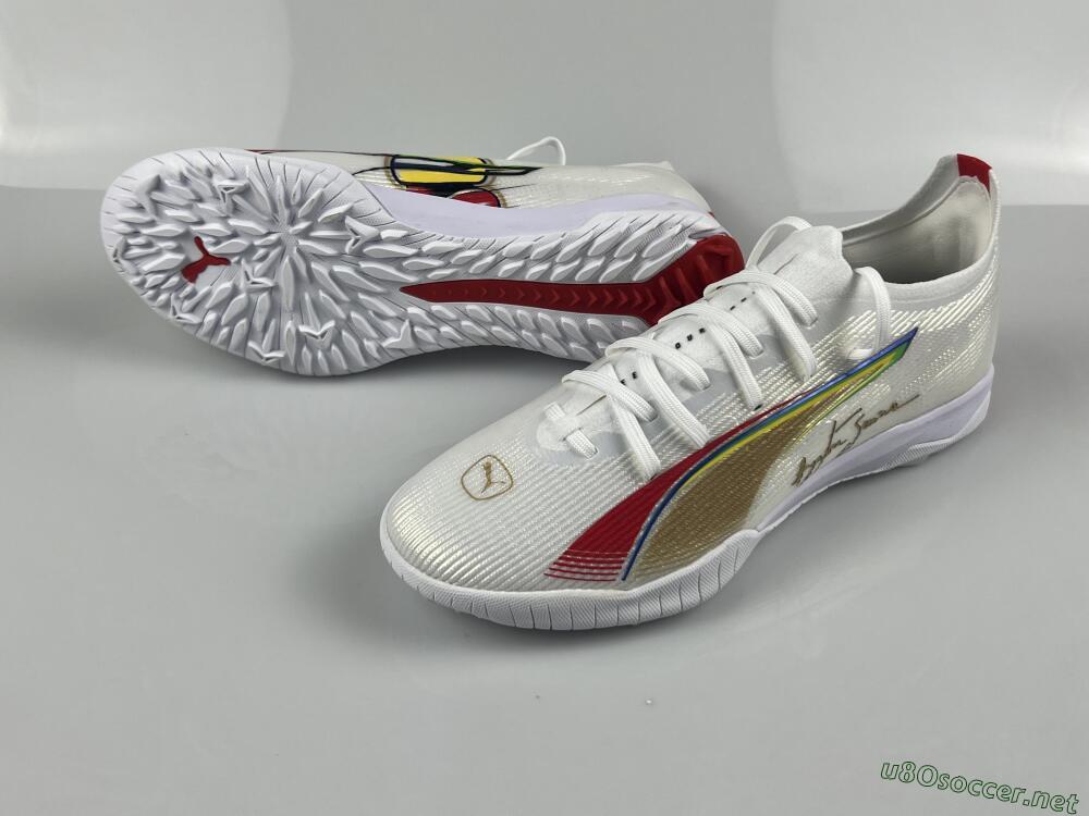 Men's Puma Ultra Ultimate TF Football Shoes - White/Red/Yellow