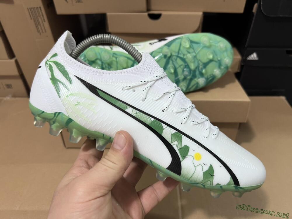 Men's Puma Ultra Ultimate FG Football Boots - White/Black/Green