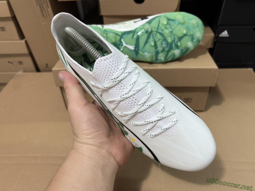 Men's Puma Ultra Ultimate FG Football Boots - White/Black/Green