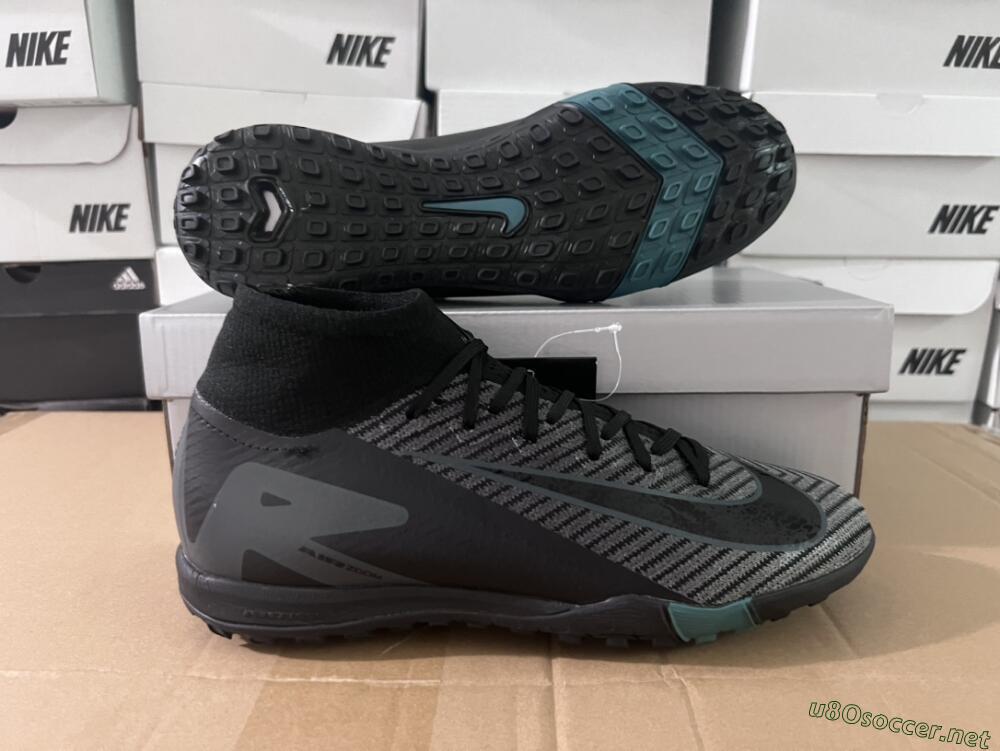 Men's Nike Air Zoom Mercurial Superfly 10 Elite TF Football Shoes - Black/Green/Silver