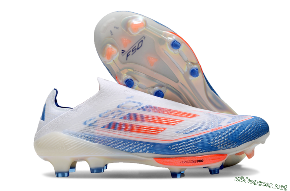 Unisex Adidas F50+ Lightstrike Pro Laceless FG Football Boots - White/Red/Blue 2