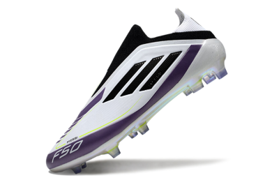 Men's Adidas F50 Elite Laceless FG Football Boots - White/Purple/Black
