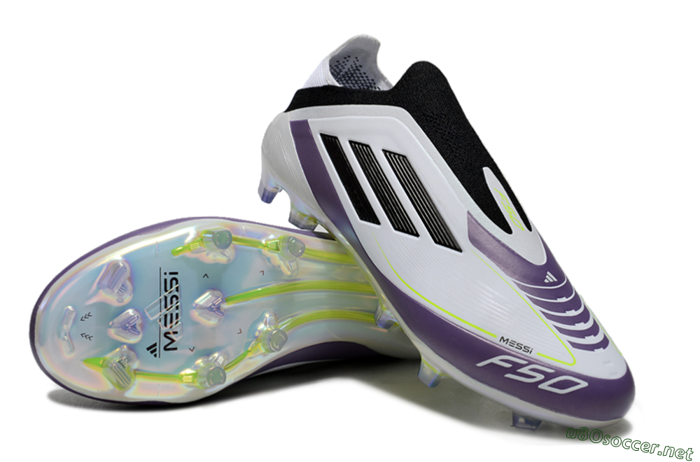 Men's Adidas F50 Elite Laceless FG Football Boots - White/Purple/Black 3