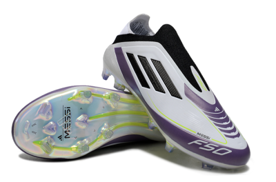 Men's Adidas F50 Elite Laceless FG Football Boots - White/Purple/Black