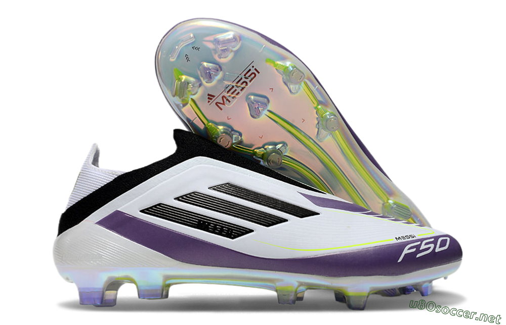Men's Adidas F50 Elite Laceless FG Football Boots - White/Purple/Black 2