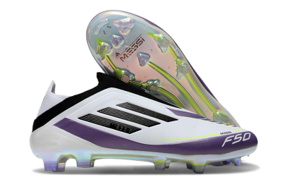 Men's Adidas F50 Elite Laceless FG Football Boots - White/Purple/Black