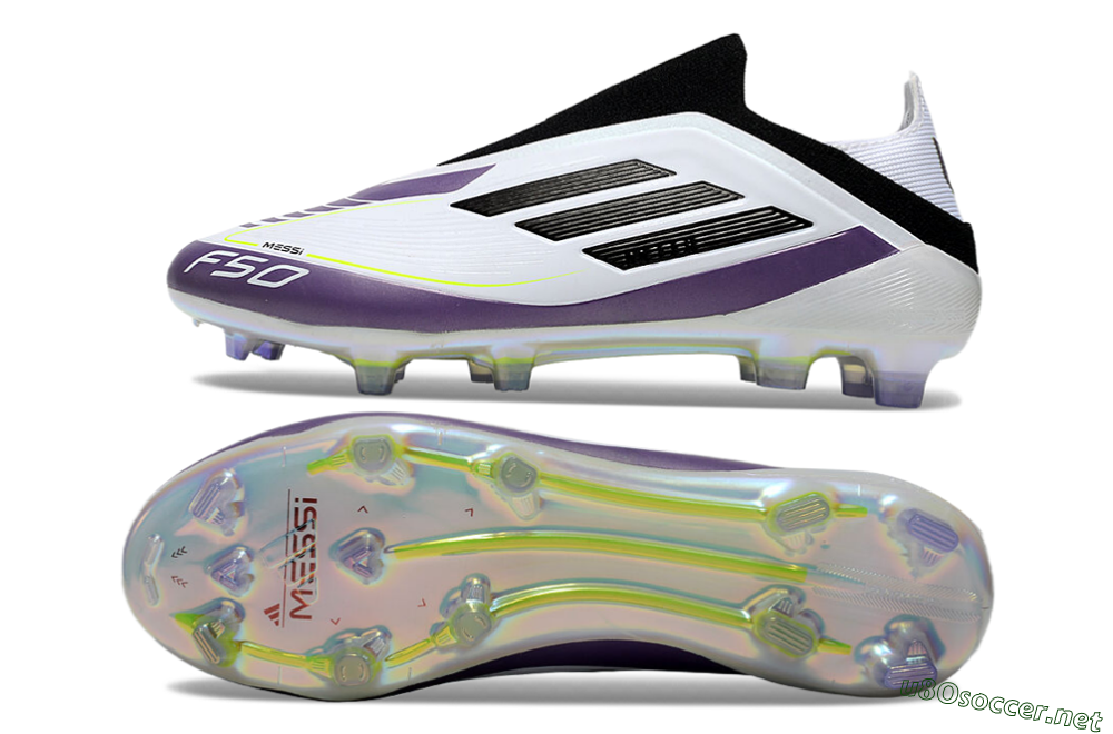 Men's Adidas F50 Elite Laceless FG Football Boots - White/Purple/Black 1