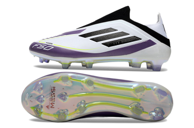 Men's Adidas F50 Elite Laceless FG Football Boots - White/Purple/Black