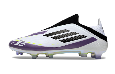 Men's Adidas F50 Elite Laceless FG Football Boots - White/Purple/Black