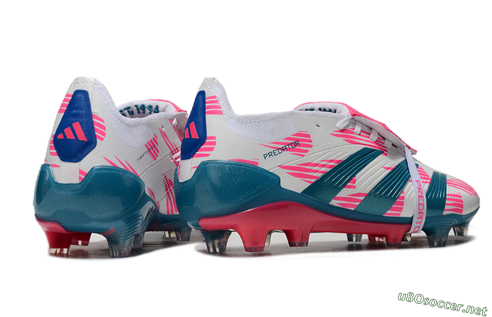 Unisex Adidas Predator Elite Foldover Tongue FG Football Boots - White/Blue/Pink 6